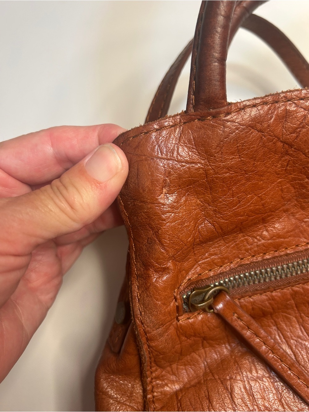 Classic Brown Leather Satchel Handbag - Picture 9 of 10